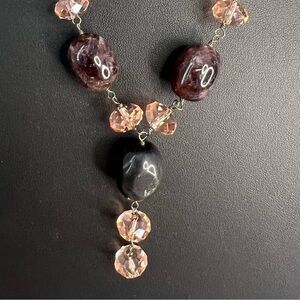 Handpicked Amethyst Stone & Glass Necklace w/925 Toggle Clasp D2